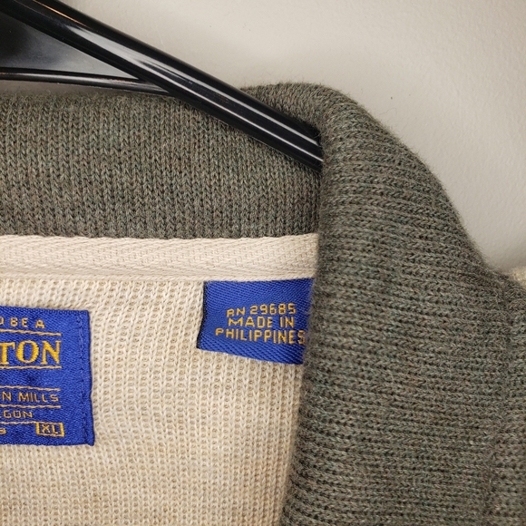 Pendleton Sweater Mens Full Zip 2 Pockets Beige Tan 100% Cotton Collar XL - Picture 4 of 6